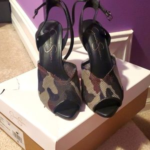 Jessica Simpson Camo Fishnet Heels